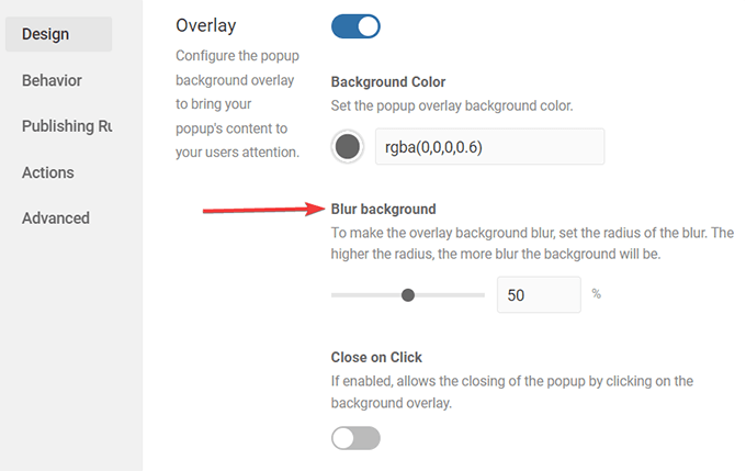 Add a blur background to your WordPress popup