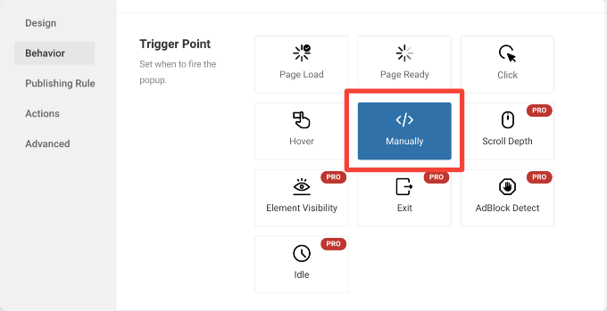 Set the Manual popup trigger point in FireBox settings