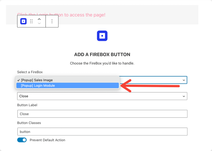 Select the popup you would like to trigger on click