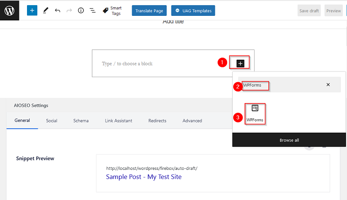 Add the WPForms block 