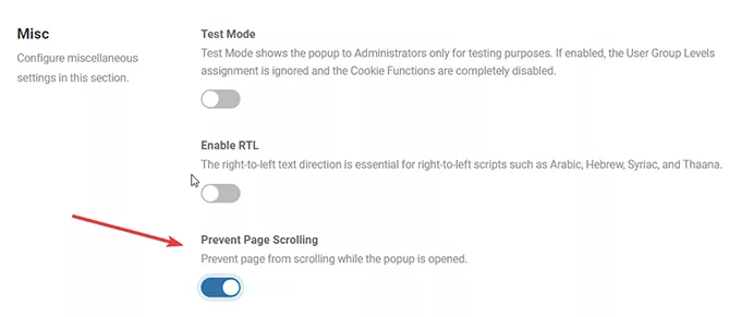 Prevent the user from scrolling the page while the popup is opened