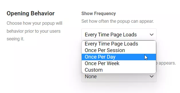 Choose how your popup will behave prior to your users seeing it.
