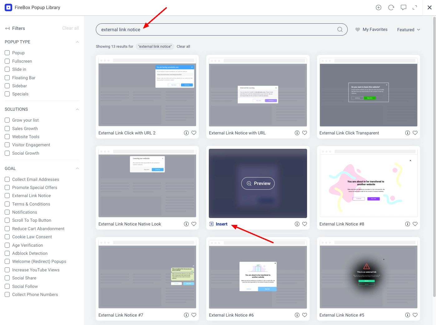 Choose your external link notice popup template