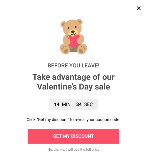 Decrease Cart Abandonment on Valentine's Day with an Exit Intent Popup