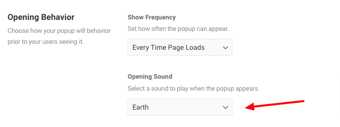 The settings to set an opening sound for the popup