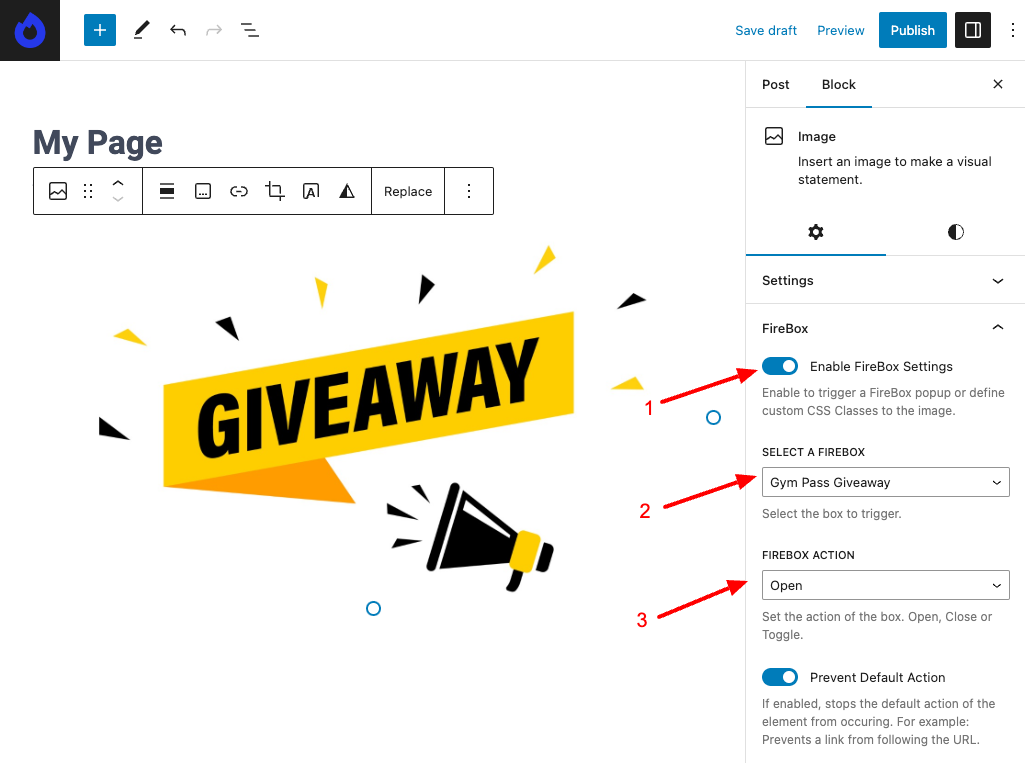 The steps required to make a popup show up by clicking on an image.