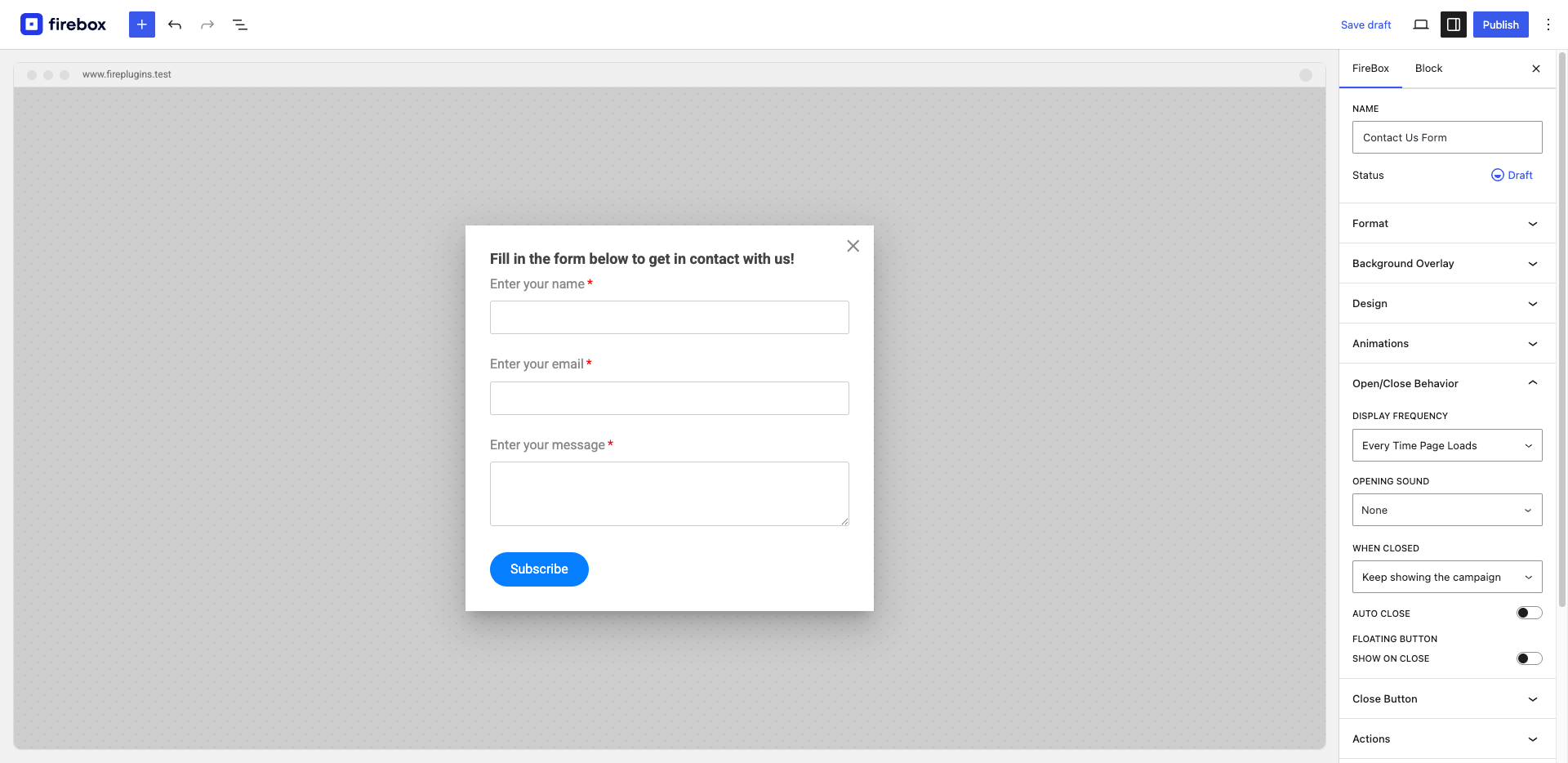 Add a contact form to your WordPress site using FireBox