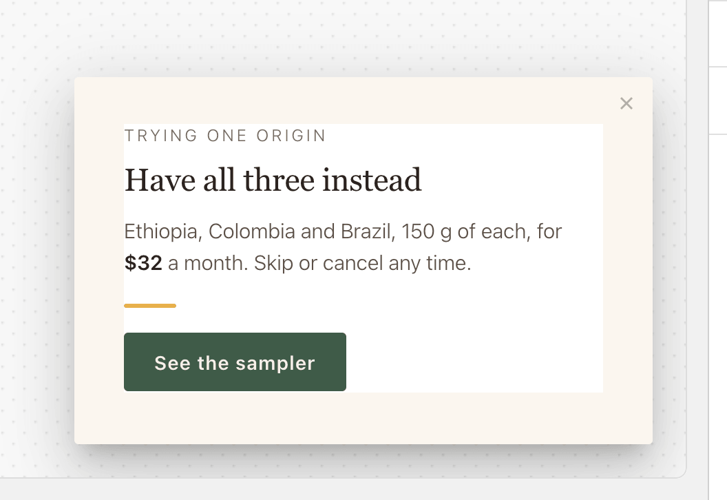 The FireBox editor with the upsell campaign built.